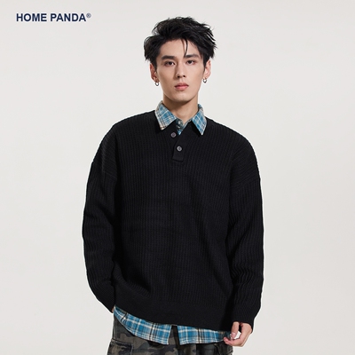 HomePanda黑色亨特领针织毛衣男