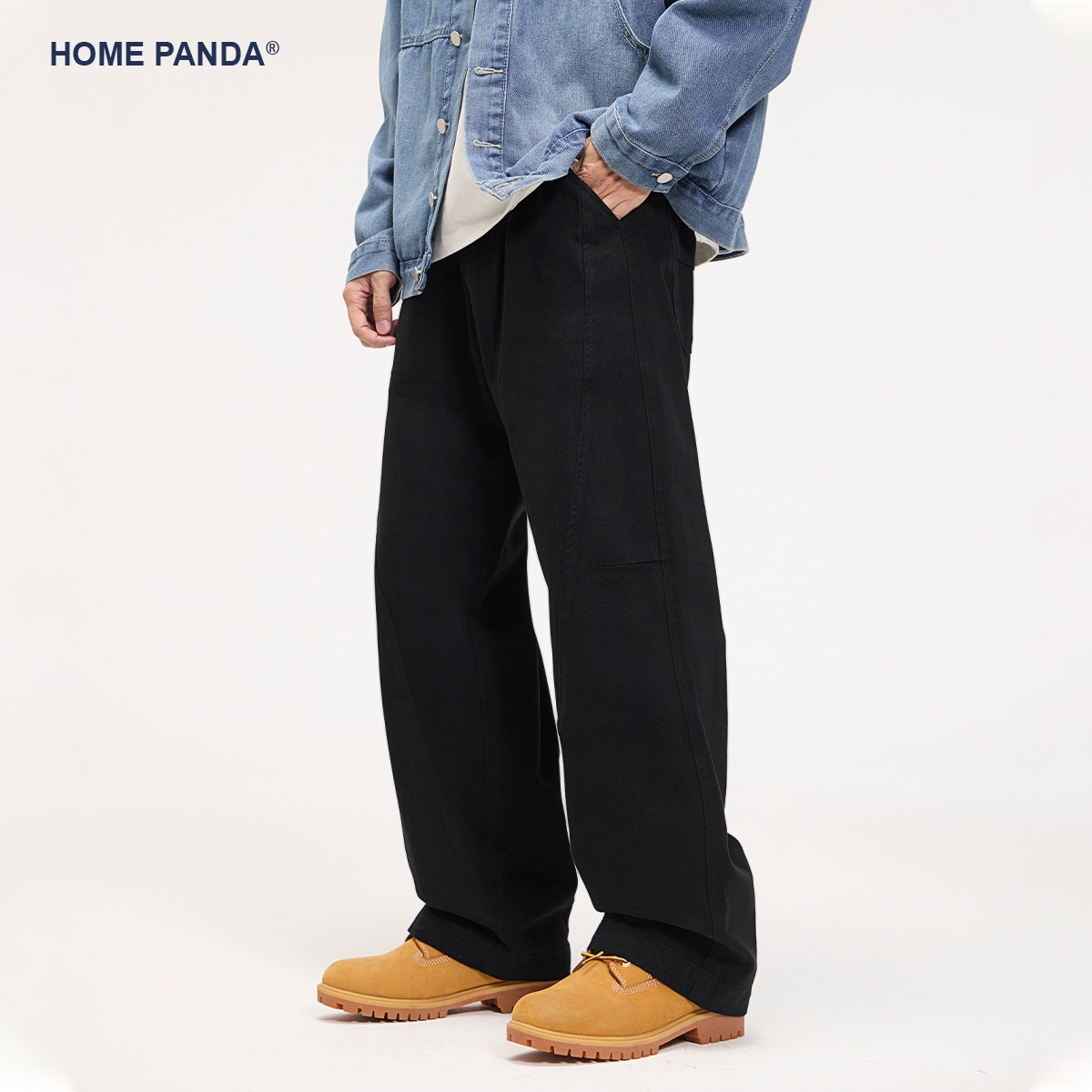 HomePanda黑色直筒休闲裤男冬