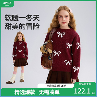 女童上衣 中大童套头衫 ask新年拜年服儿童毛衣2025秋季 新款