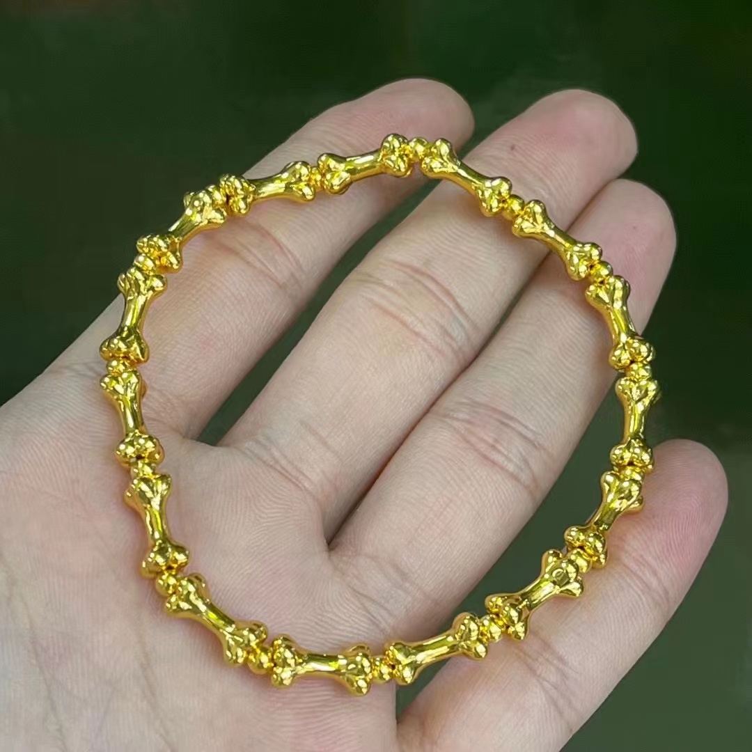 通体S925纯银镀金骨头手串骨器系列文玩配饰抖音同款男女款手链