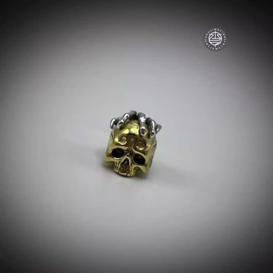 S925纯银骷髅头卡子侧挂文玩
