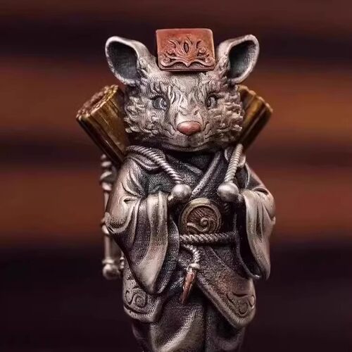道家文化鼠道士三通十二生肖鼠diy雕刻动物手工搭配文玩配饰