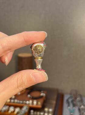 S925文玩九宫款撞色分体佛头三通星月菩提柏香籽念珠藏式配饰