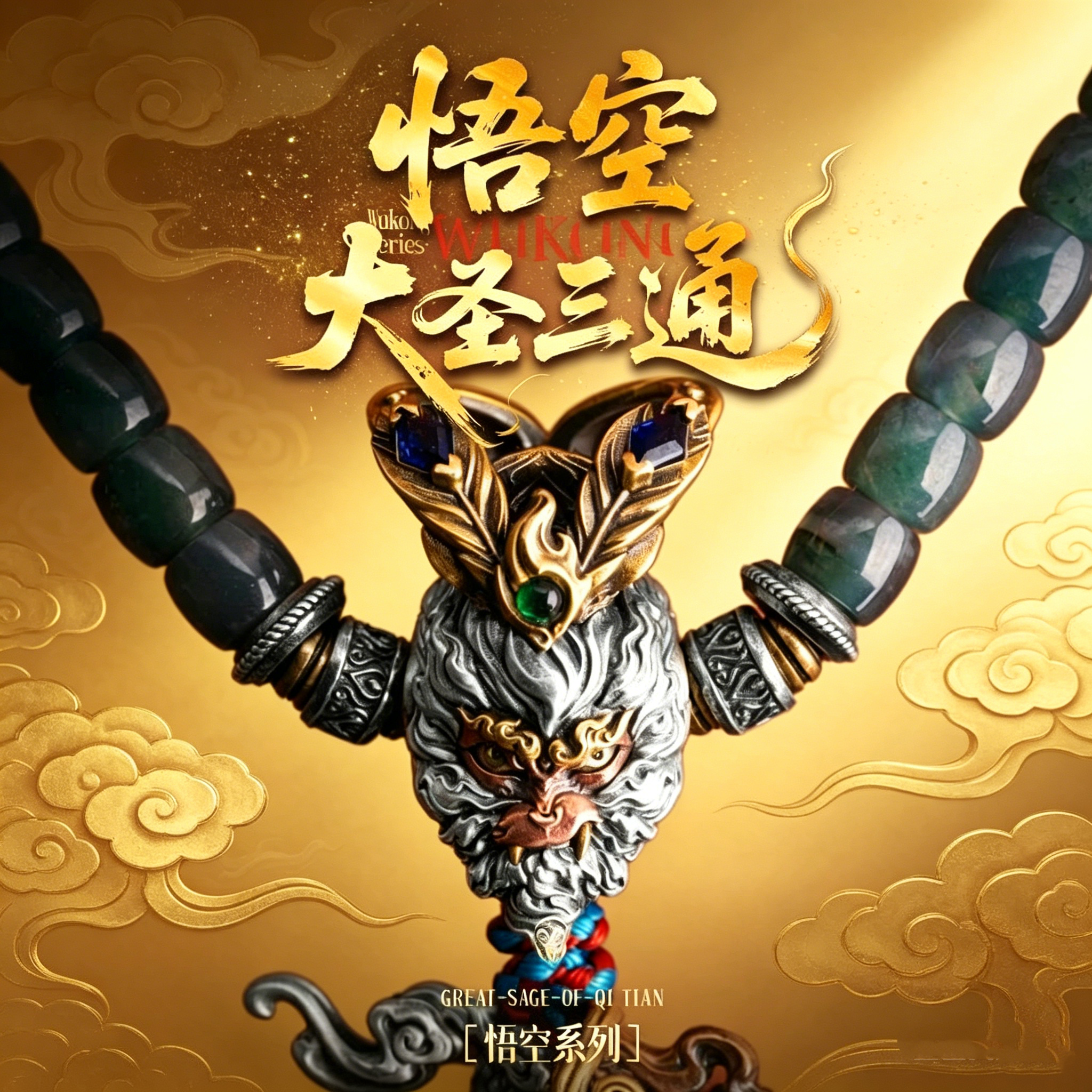 孙悟空·大圣三通丨国风原创文玩925银饰手串连接配件diy饰品