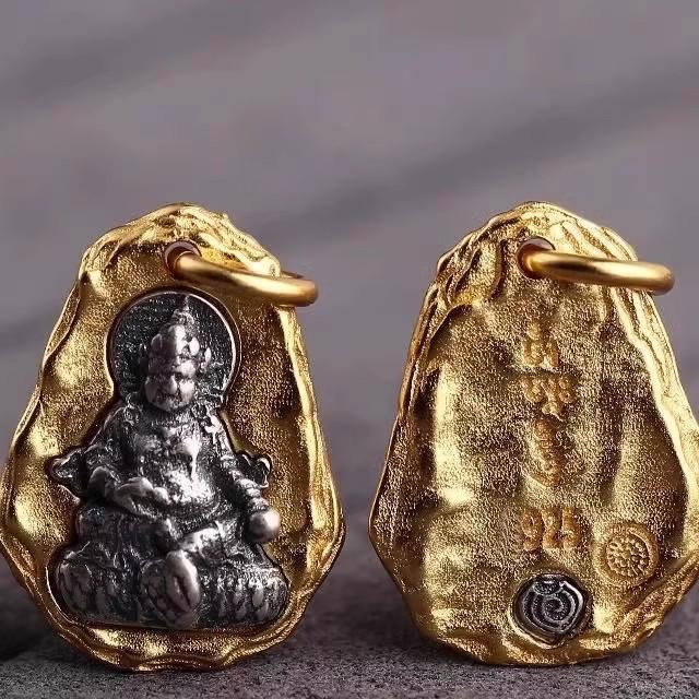 S925纯银黄cai神吊牌银镀金