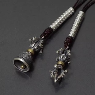 925银经典文玩手串配饰diy藏式计算数珠金刚铃杵吊坠头器物