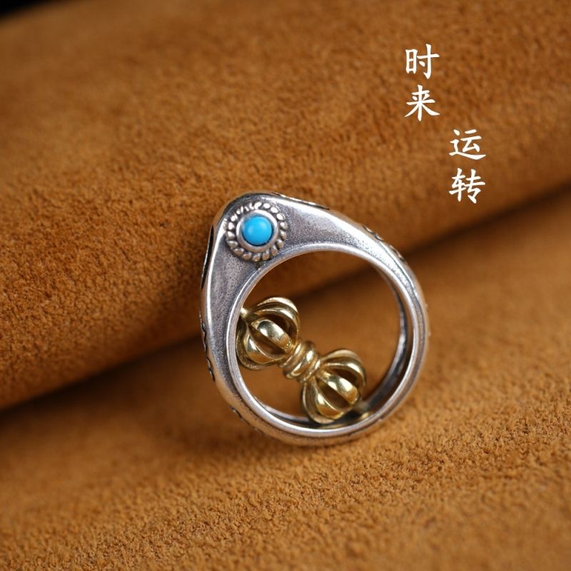 藏传S925纯银金刚杵旋转吊坠挂件藏式九股随身杵金刚杵精工可转动