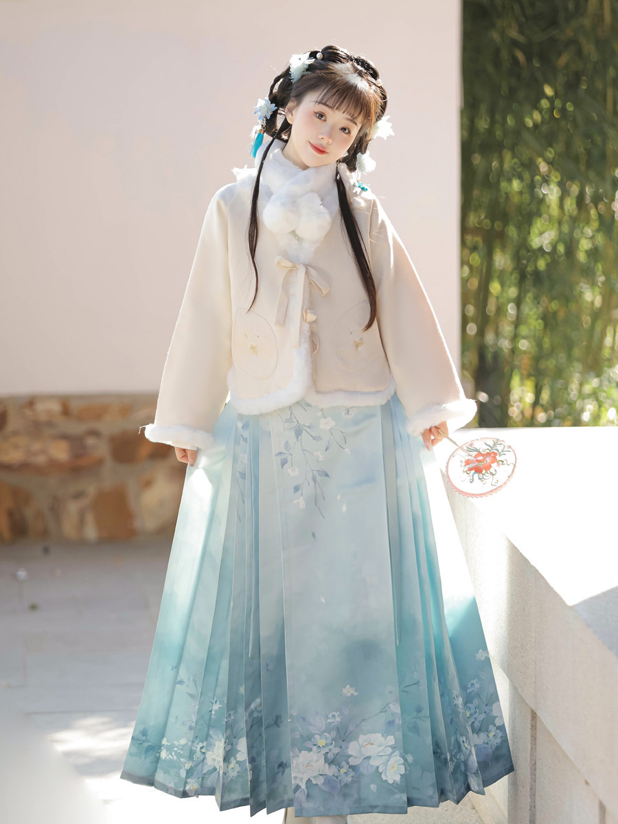 JASMINE ORIGINAL MING-MADE HANFU 여성 2024 새로운 겨울 개선 된 두꺼운 일일 중국 스타일 말 얼굴 스커트 고대 의상