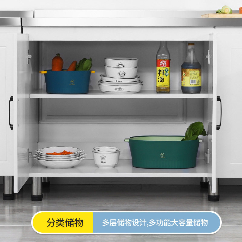 简易橱柜租房用小型厨房组装经济型不锈钢灶台柜一体家用储物橱柜