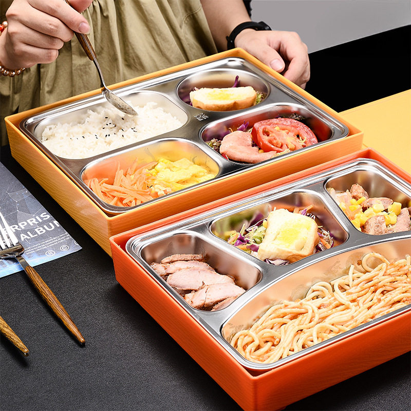 便当盒304不锈钢 商务饭盒 食堂分格中式成人便当饭盒 餐盒
