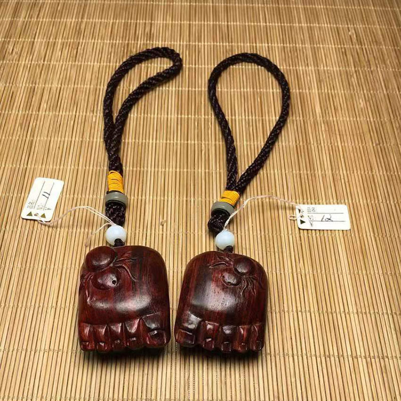 印度小叶紫檀木雕知足常乐佛脚手把件挂件古玩工艺品