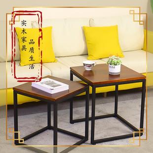 7W简约现代实木茶几桌客厅家用方几方形边几沙发角几铁艺咖啡桌组