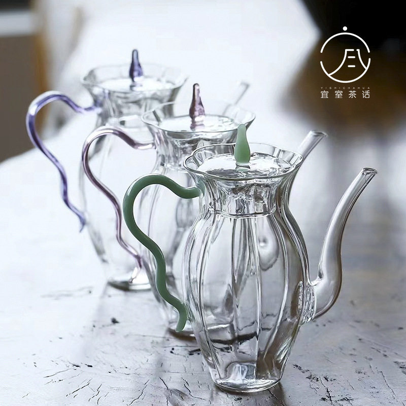 宜室茶话手工玻璃泡茶壶单壶耐高温侧把壶茶水分离小号家用泡茶壶