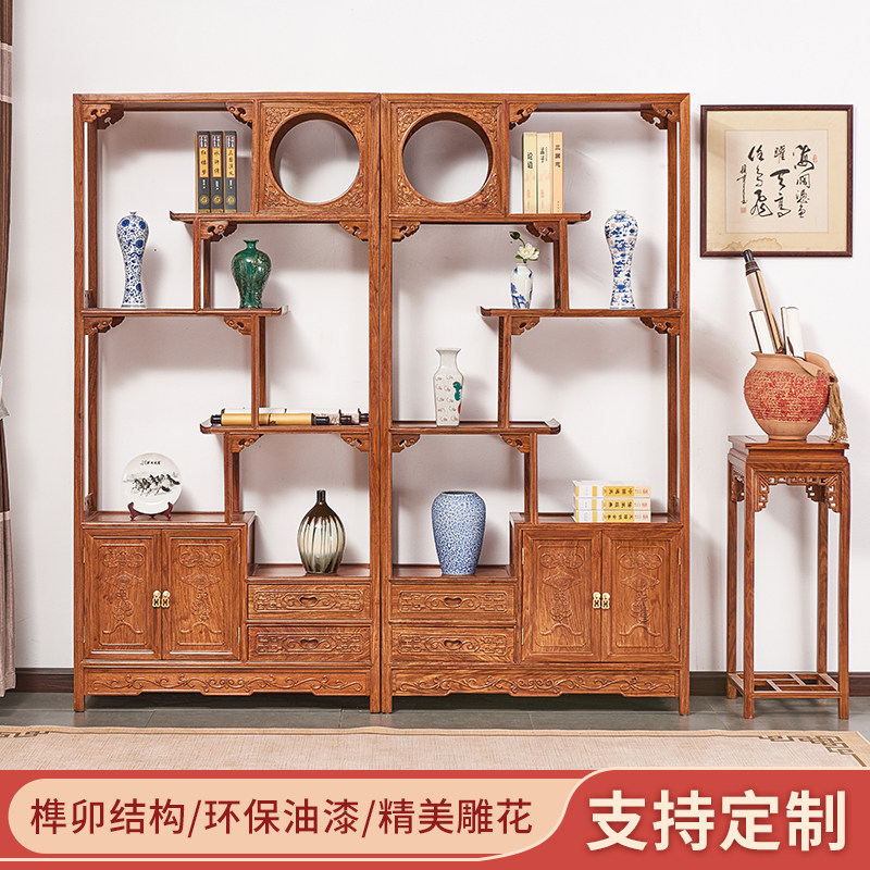 N5博古架实木中式多宝阁花梨红木展示柜现代简约客厅隔断置物架定