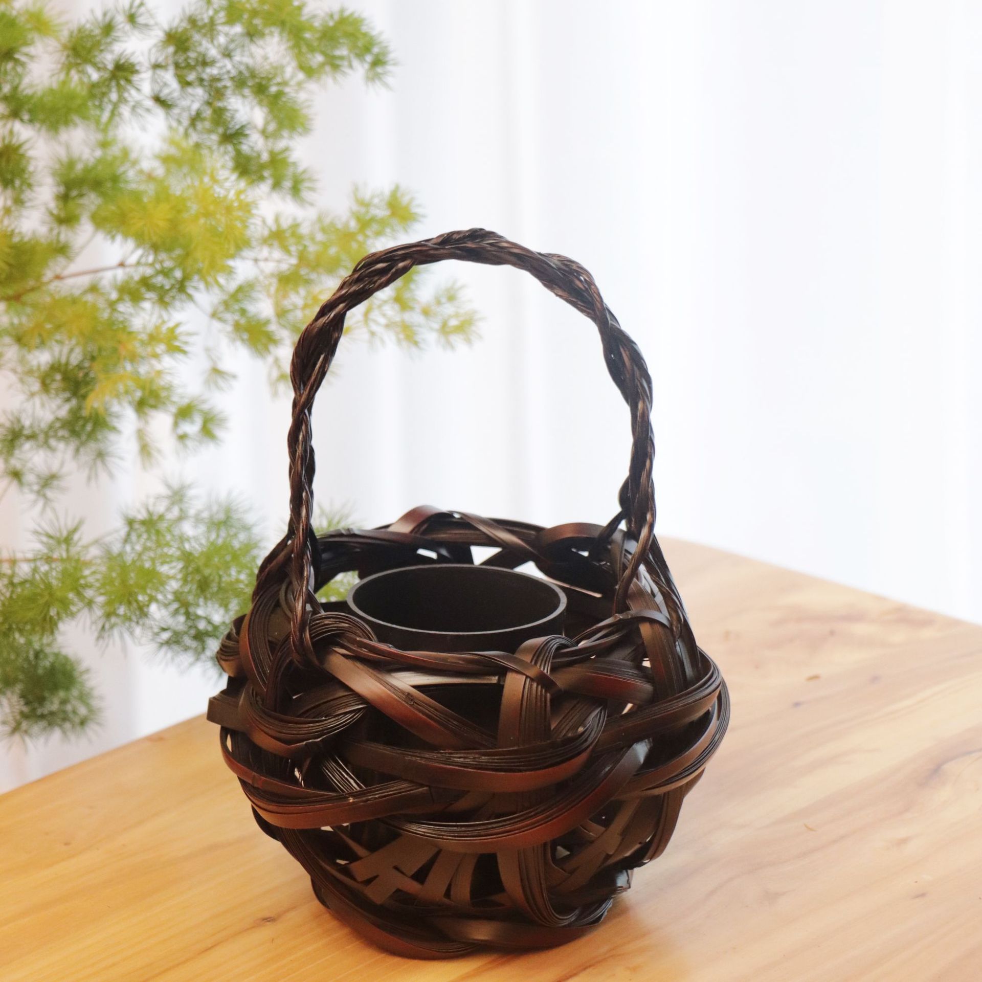 七月七竹编花器 仿古花篮 竹工艺品 竹制品竹篮子传统花艺插花篮