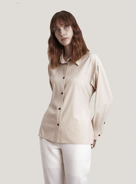Gentle Herd  修身羊毛混纺衬衫女背部系带收腰设计衬衫