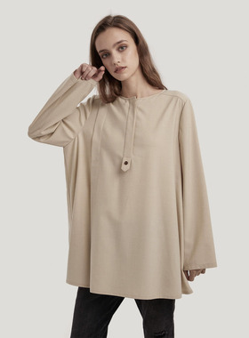 Gentle Herd 圆领套头衫2024年春秋新款纽扣气质款百搭休闲拼接衫