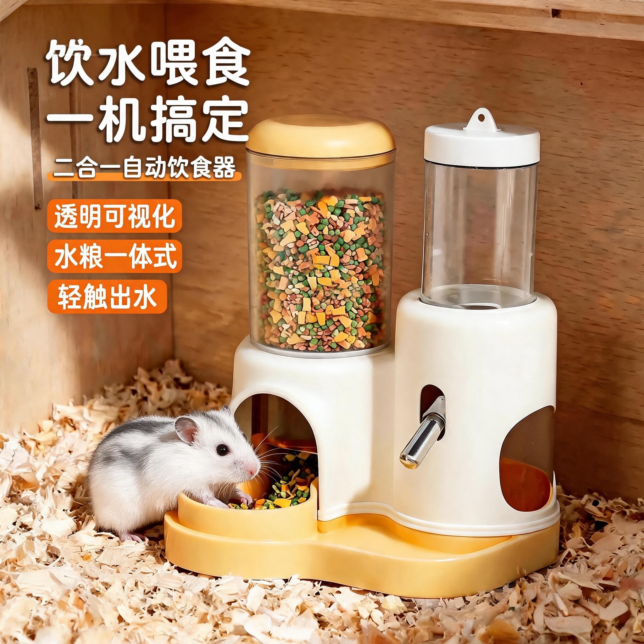 仓鼠喂食器食玩一体金丝熊食盆喂食喂水一体全自动饮水器饭碗水壶