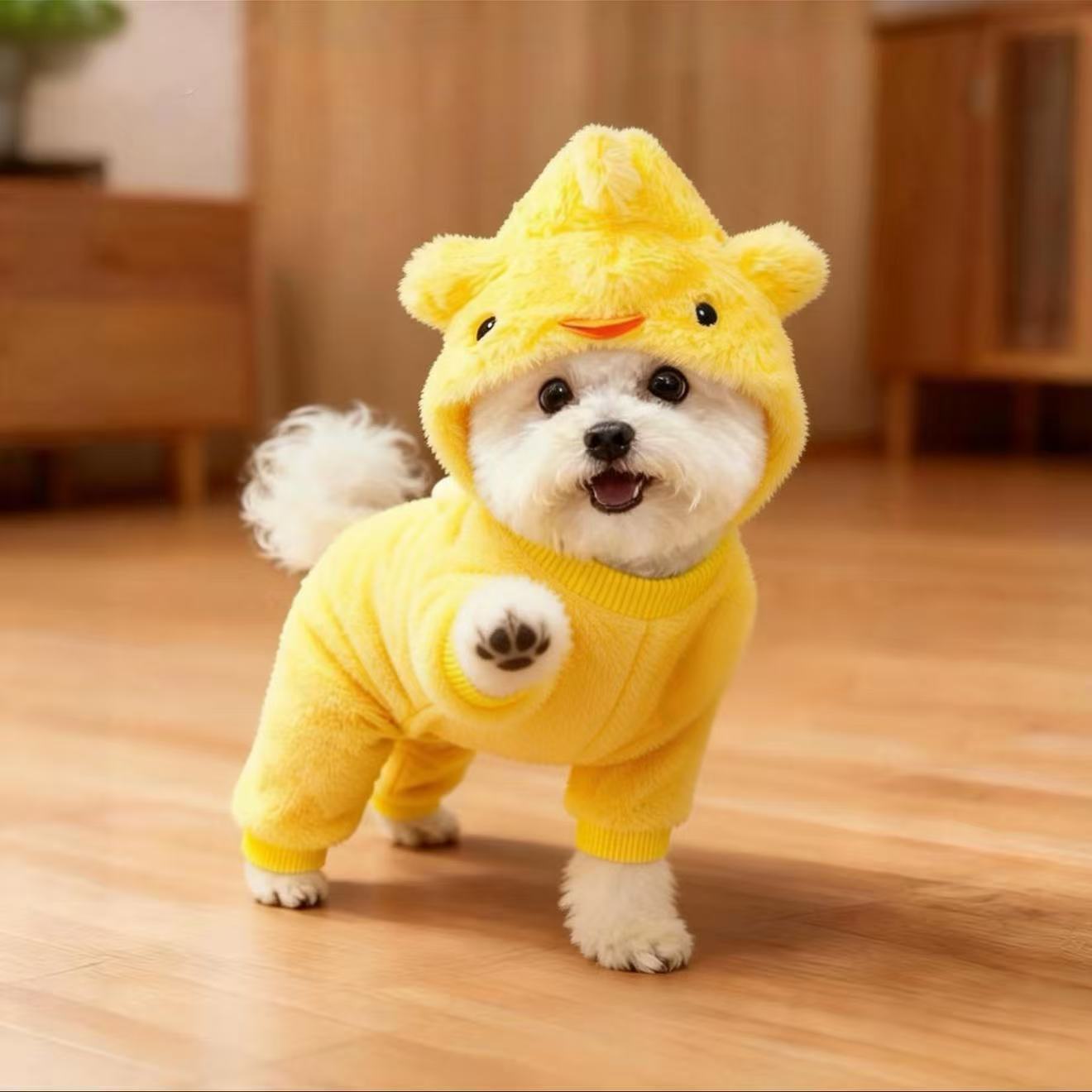 狗狗加绒保暖防寒四脚衣比熊博美泰迪猫咪可爱小鸡帽子宠物四脚衣