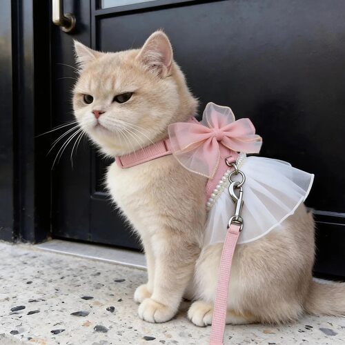 猫咪牵引绳蝴蝶结胸背防挣脱外出专用溜猫绳幼猫狗狗背心式可调节