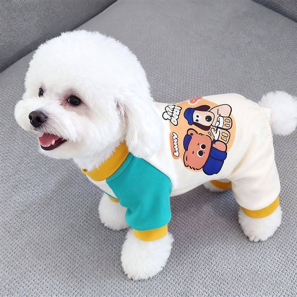 狗狗衣服春秋款四腿衣薄绒卫衣可爱卡通加厚可牵引小型犬泰迪比熊图片