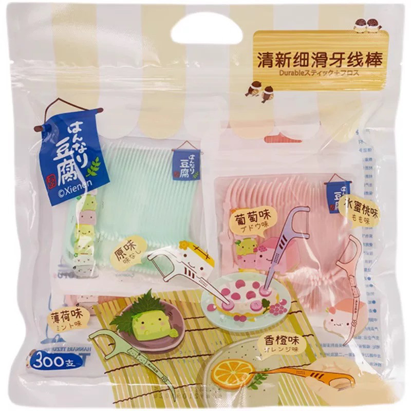 日本温柔豆腐联名高分子细滑牙线棒强韧耐用顺滑牙缝清洁牙齿