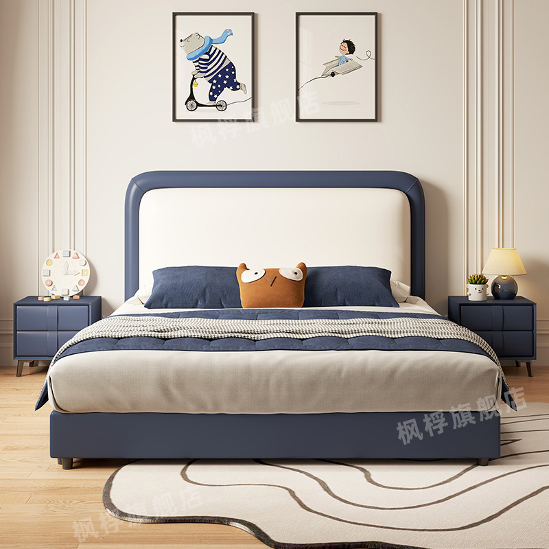 男孩软包收纳床单人儿童床1.5米现代简约小户型实木床方糖卡通床