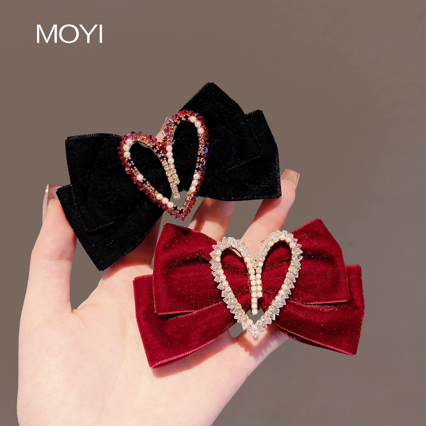 复古水钻爱心蝴蝶结发夹新年氛围感丝绒本命年侧边刘海懒人鸭嘴夹,饰品/流行首饰/时尚饰品新,发饰,淘宝优惠券,粉丝福利购,淘宝优惠卷