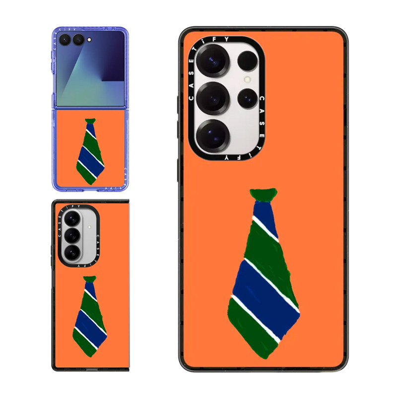 现货CASETiFY橙色底领带适用于三星S24/S25 Ultra手机壳Z Flip7/Z Fold 6/5创意潮牌小众高级感防摔保护套s23