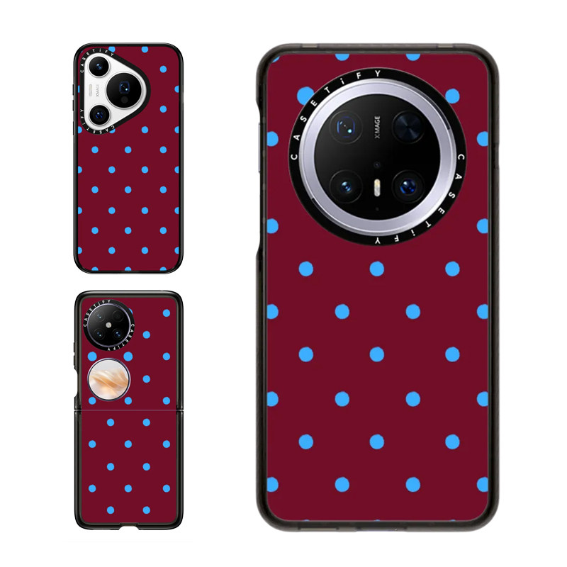 现货CASETiFY酒红底蓝色圆点适用于华为Pura 80 Pro手机壳Ultra/Pocket 2折叠Mate60/70Pro+复古pura x波点套