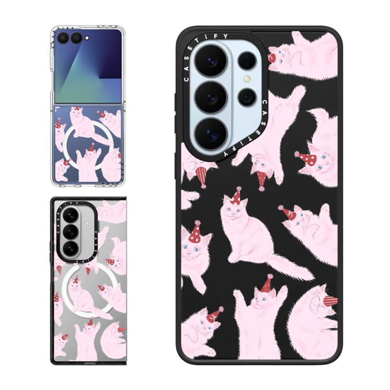 现货CASETiFY粉色派对猫适用三星S25/S26 Ultra手机壳Z Flip7/Z Fold 6/5创意小众趣味可爱全包防摔保护套s24