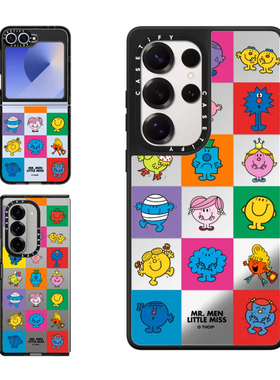现货CASETiFY联名Mr. Men Little Miss格纹拼图适用三星S24/S25 Ultra手机壳Z Flip 6/Z Fold5卡通趣味保护套