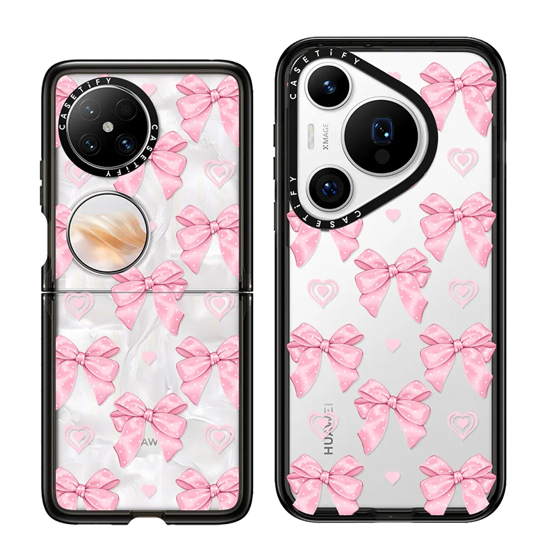 现货CASETiFY粉红色蝴蝶结适用华为Pura P70 Pro手机壳Ultra/Pocket 2折叠Mate60Pro+甜美少女心软妹名媛风套