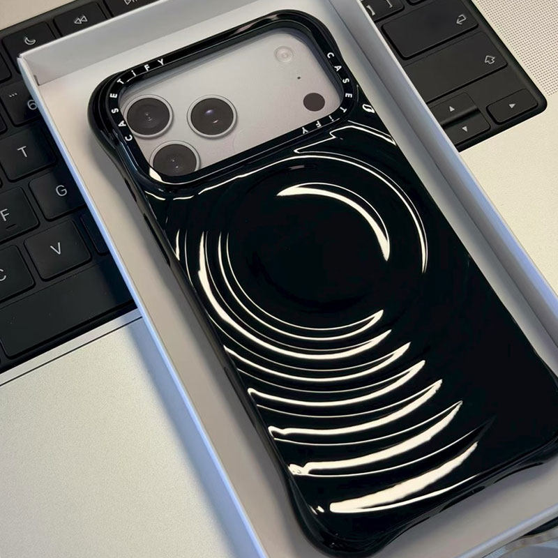 现货CASETiFY新品黑色亮面波漾适用苹果iPhone17 pro max磁吸手机壳17pro简约波浪极简暗黑系超绝酷炫保护套