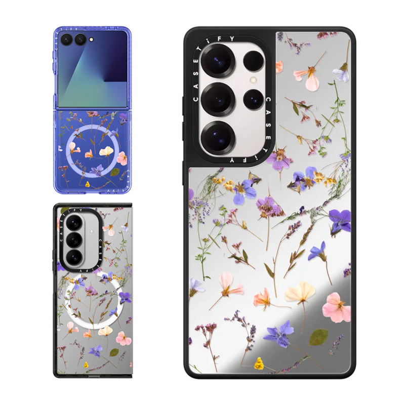 现货CASETiFY紫罗兰押花适用三星S24/S25 Ultra手机壳Z Flip7/Z Fold 6/5浪漫唯美小众轻奢透明防摔保护套s23