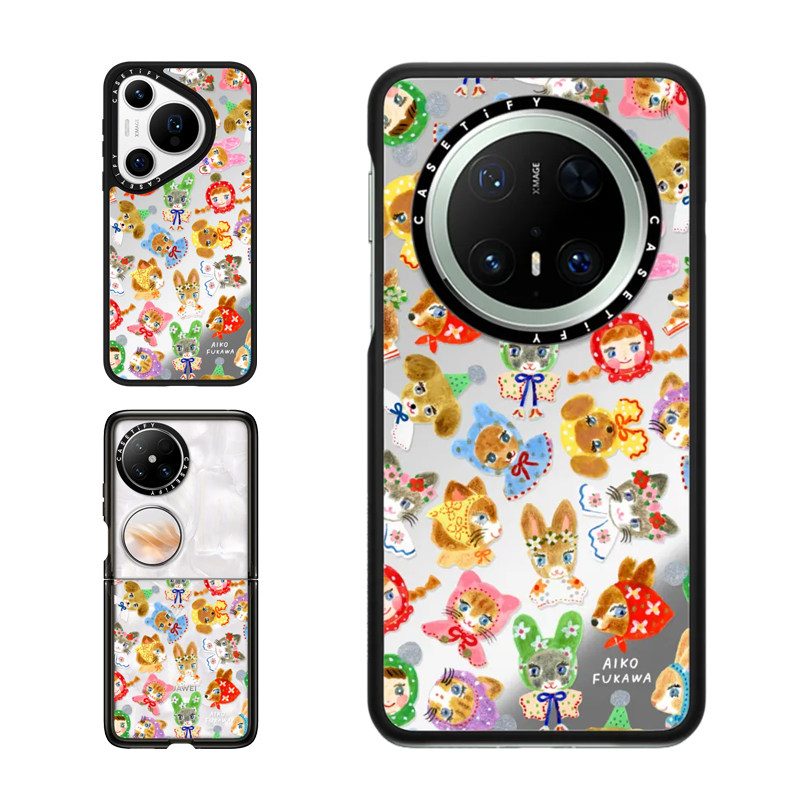 现货CASETiFY梦幻插画糖果脸派对适用华为Pura 80 Pro手机壳Ultra/Pocket2折叠Mate70Pro+复古田园可爱保护套