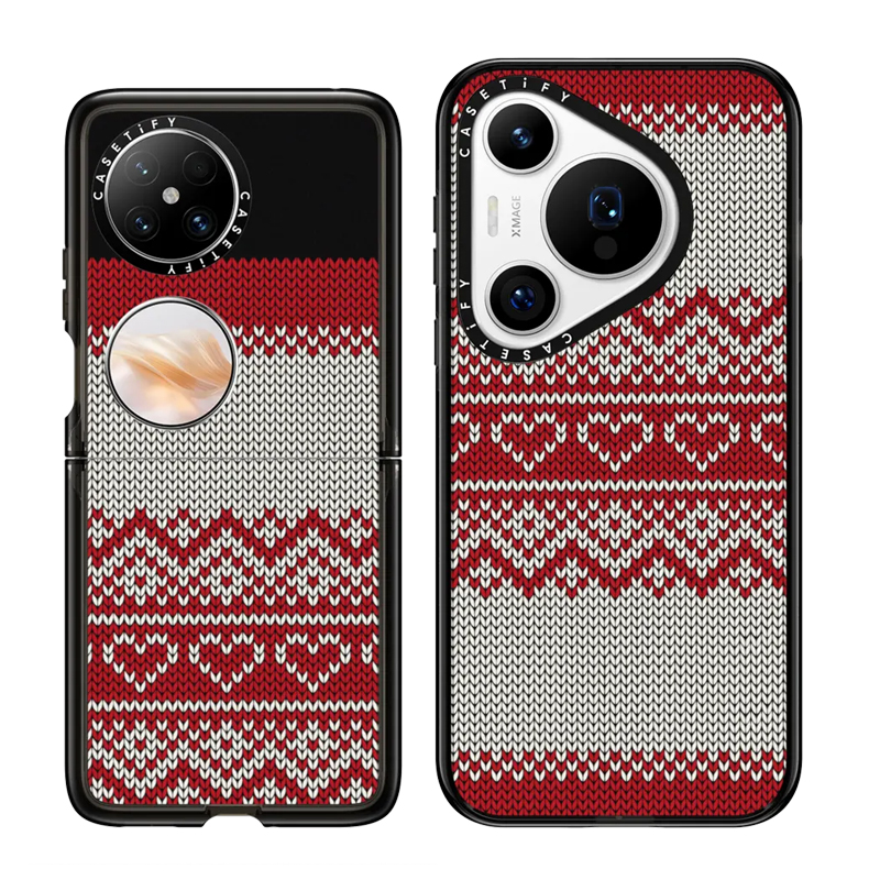 现货CASETiFY红色复古苏格兰针织毛衣适用华为Pura P70 Pro手机壳Ultra/Pocket 2折叠Mate60Pro+小众高端防摔