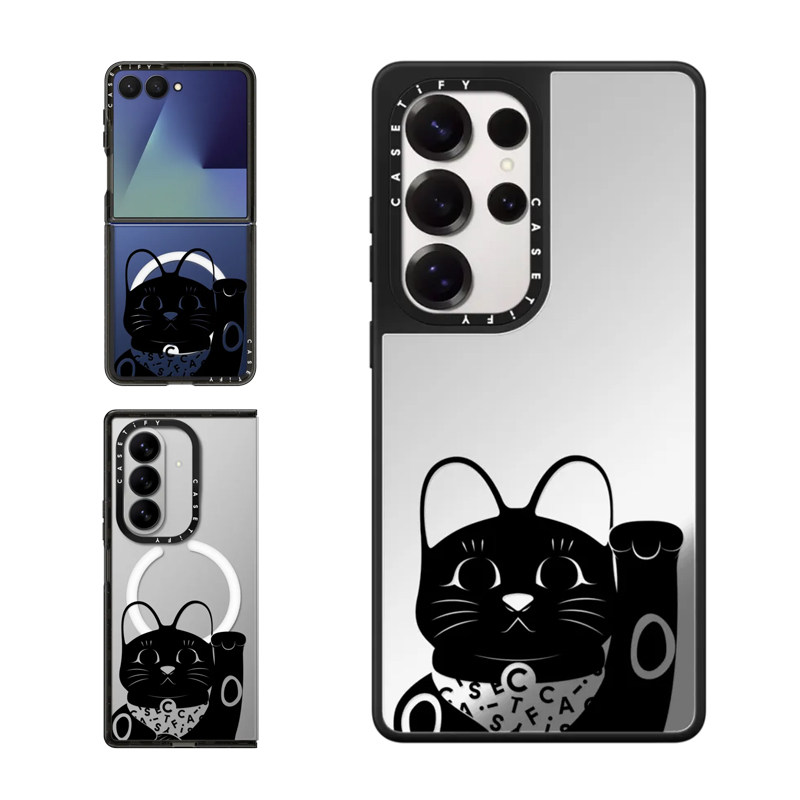 现货CASETiFY黑色招财猫适用三星S24/S25 Ultra手机壳Z Flip7/Z Fold 6/5时尚潮牌小众轻奢好运防摔保护套s23