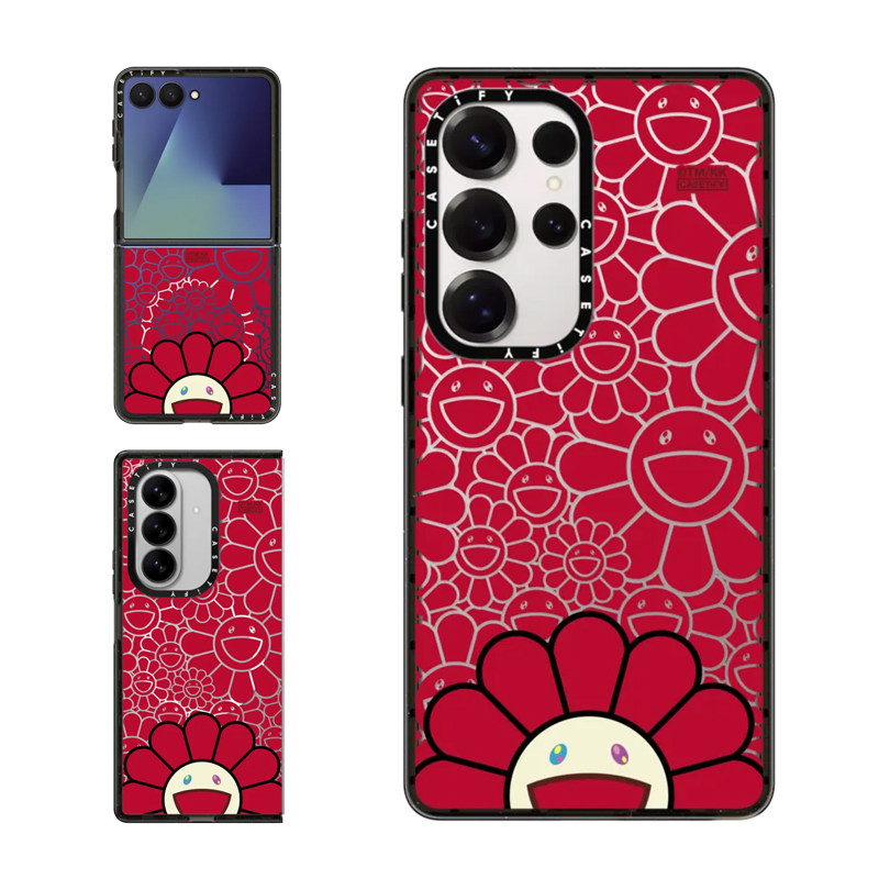 现货CASETiFY联名村上隆太阳花笑脸红色定制可写字适用三星S24/S25 Ultra手机壳Z Flip 7/Z Fold 6潮流保护套