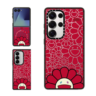 现货CASETiFY联名村上隆太阳花笑脸红色定制可写字适用三星S24/S25 Ultra手机壳Z Flip 7/Z Fold 6潮流保护套