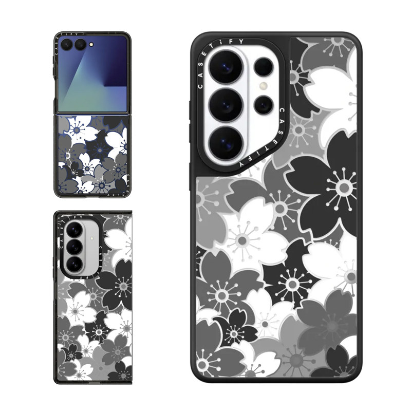 现货CASETiFY黑色樱花盛放适用于三星S25/S26 Ultra手机壳Z Flip7/Z Fold 6/5时尚轻奢春日花卉防摔保护套s24