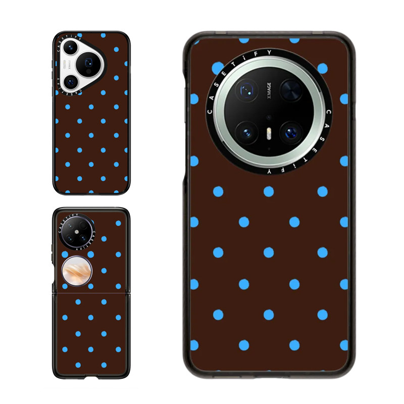现货CASETiFY棕色底蓝色圆点适用华为Pura 80 Pro手机壳Ultra/Pocket 2折叠Mate60/70Pro+复古潮流pura x波点