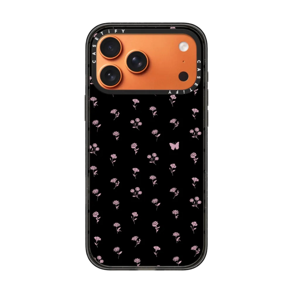 现货CASETiFY黑色底粉色小碎花适用于苹果iPhone17 Pro Max手机壳16/15/14磁吸13时尚小众高级感防摔保护套12