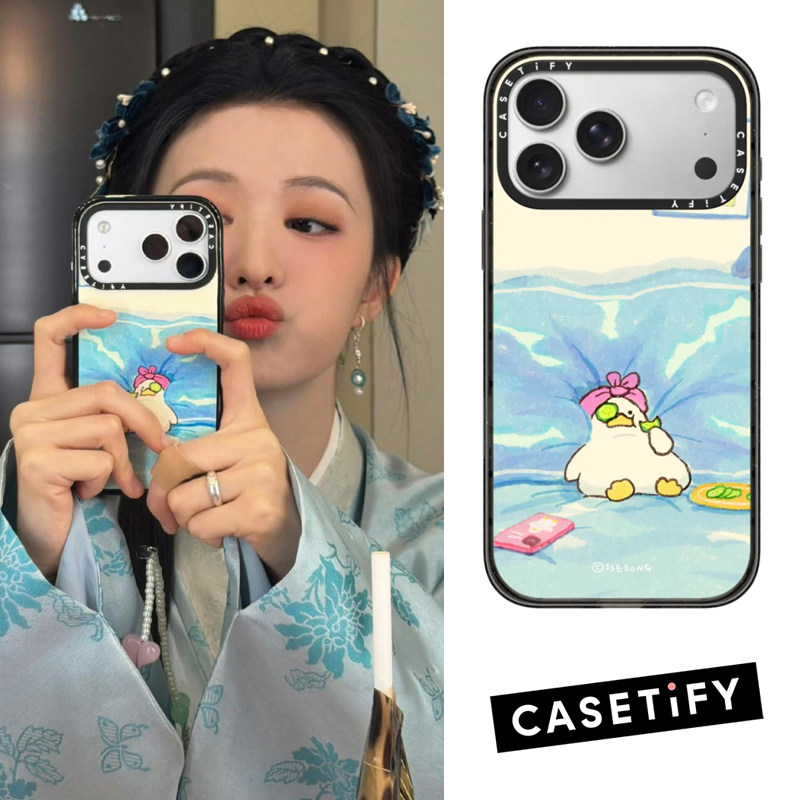现货CASETiFY王楚然同款放松时间到可爱躺平鸭子适用于苹果iPhone17 pro max磁吸手机壳16/15/14萌系13保护套