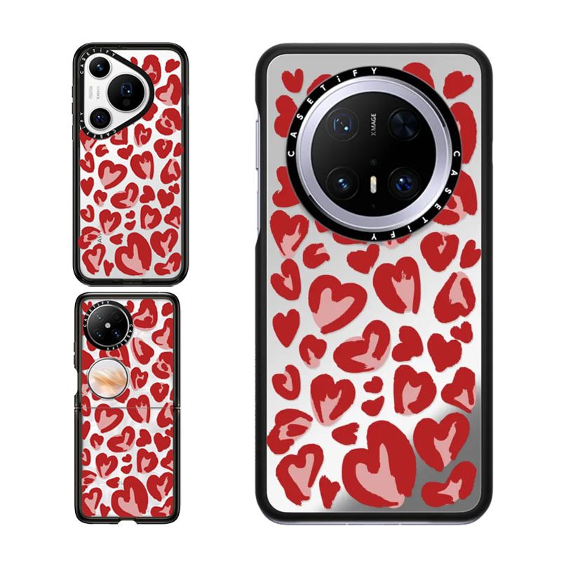 现货CASETiFY红色爱心豹纹情人节适用华为P70 Pro手机壳Ultra/Pocket 2折叠Mate60/70Pro+时尚潮牌防摔保护套