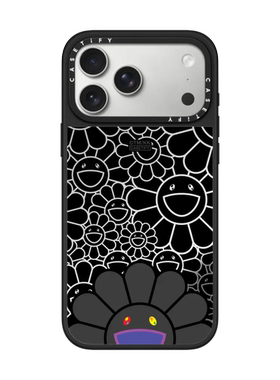 现货CASETiFY联名村上隆太阳花笑脸黑色定制写字适用苹果iPhone17 pro max磁吸手机壳16/15/14限量13保护套12