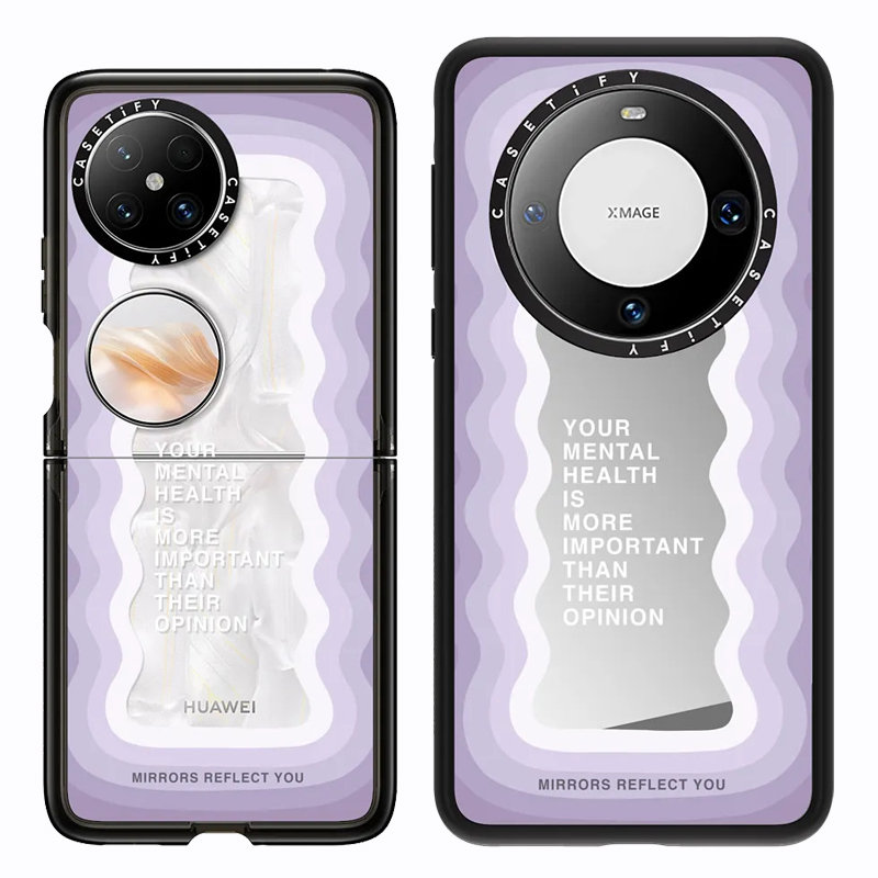 现货CASETiFY紫色波浪适用华为Pocket 2/mate60 pro手机壳时尚潮牌pro+励志语录镜子全包防摔保护套网红ins风