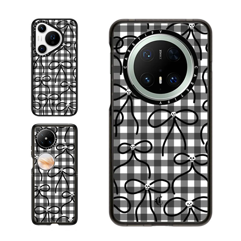 现货CASETiFY骷髅头蝴蝶结适用华为Pura 80 Pro手机壳Ultra/Pocket 2折叠Mate70Pro+黑边格纹个性防摔保护套