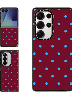 现货CASETiFY酒红底蓝色圆点适用三星S24/S25 Ultra手机壳Z Flip7/Z Fold 6/5复古潮流轻奢波点防摔保护套s23