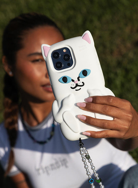 中指猫RIPNDIP x CASETiFY联名街头潮流珍藏版白色3D立体硅胶适用苹果iPhone15 pro max手机壳限量收藏保护套